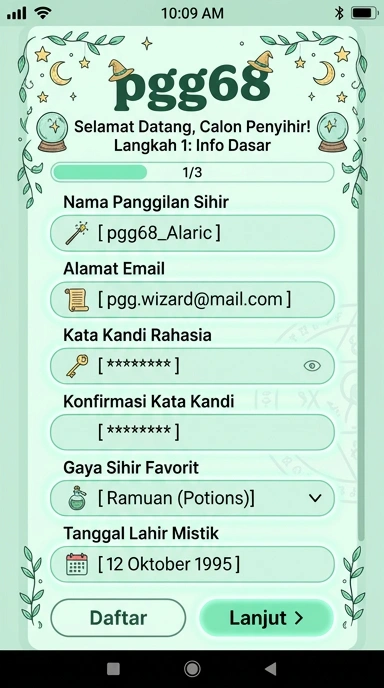Tampilan halaman daftar pgg68